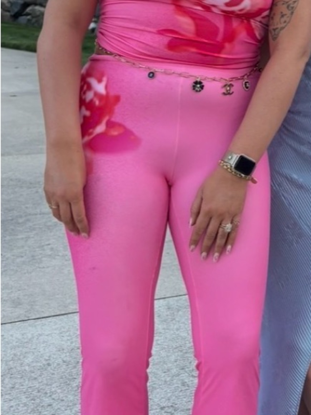 KHY by Kylie Jenner Pink Stretch Flare Pants and Crop Top set